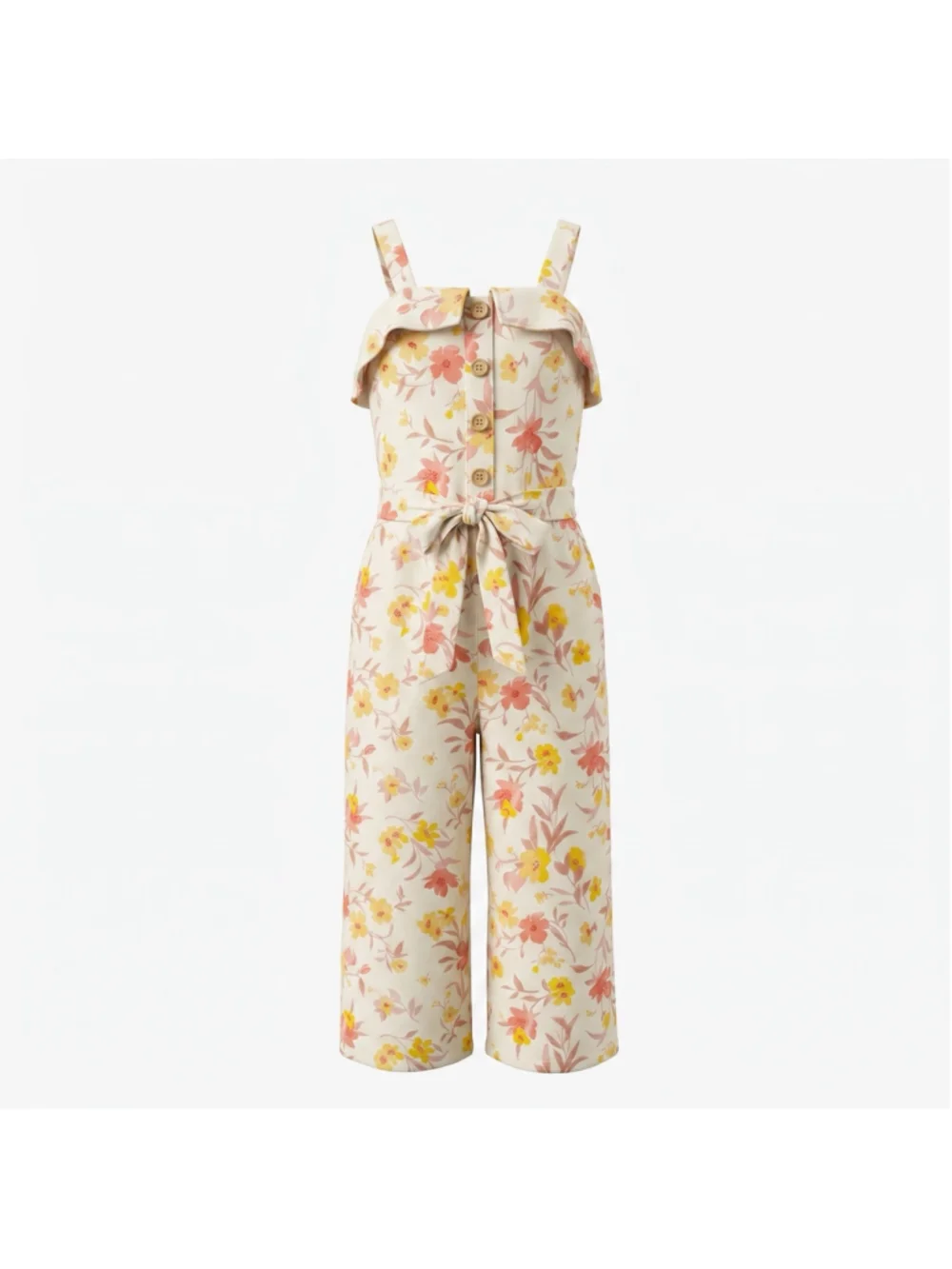 Gb Girls Floral Jumpsuit Yellow Pink Wide Leg Comfy Summer Travel Kids Size 10